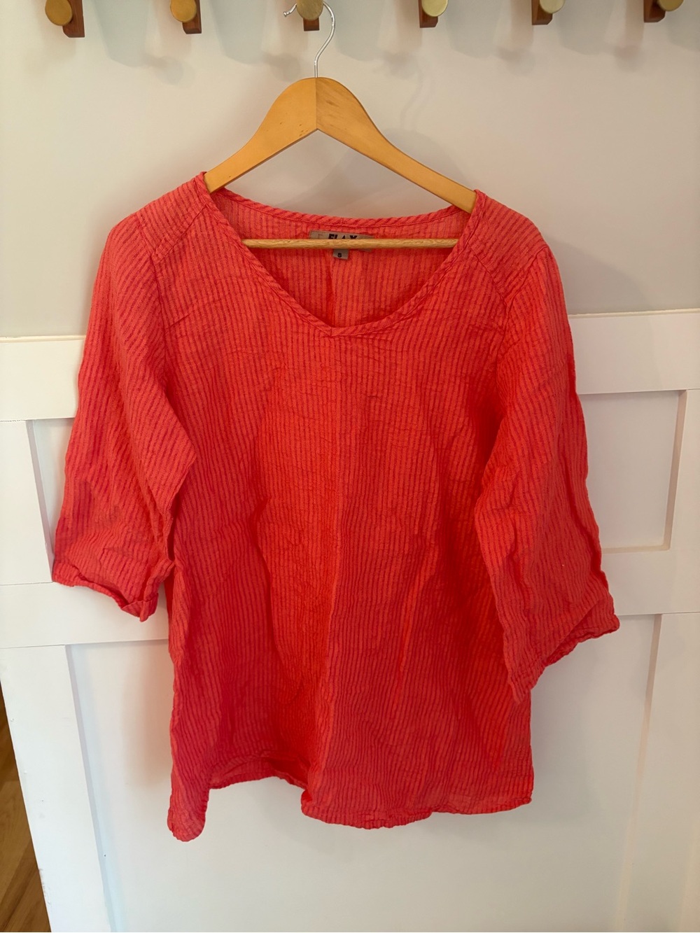 Flax Coral Crinkle V-Neck Linen Tunic